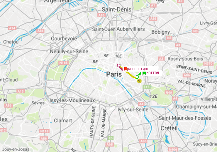 plan itinéraire ratp de Nation à République