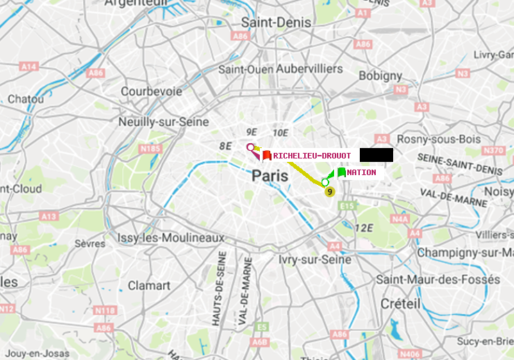 plan itinéraire ratp de Nation à Richelieu-Drouot