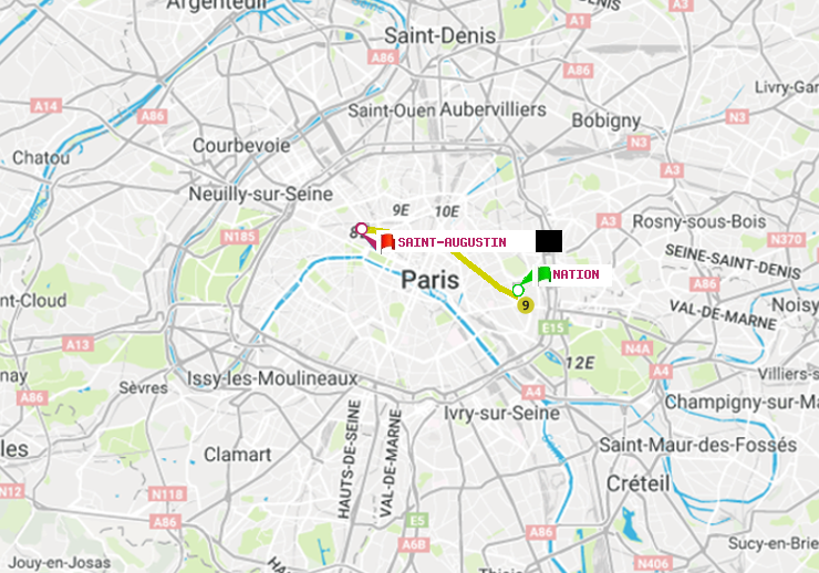 plan itinéraire ratp de Nation à Saint-Augustin