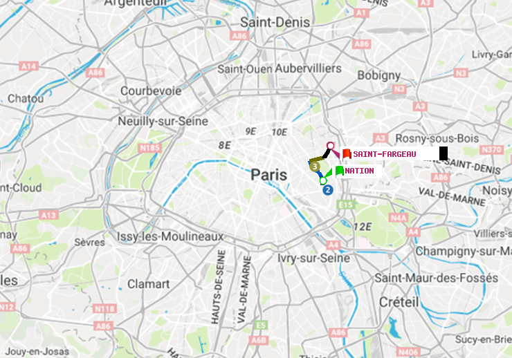 plan itinéraire ratp de Nation à Saint-Fargeau