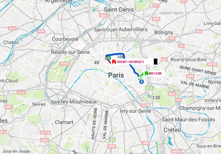 plan itinéraire ratp de Nation à Saint-Georges