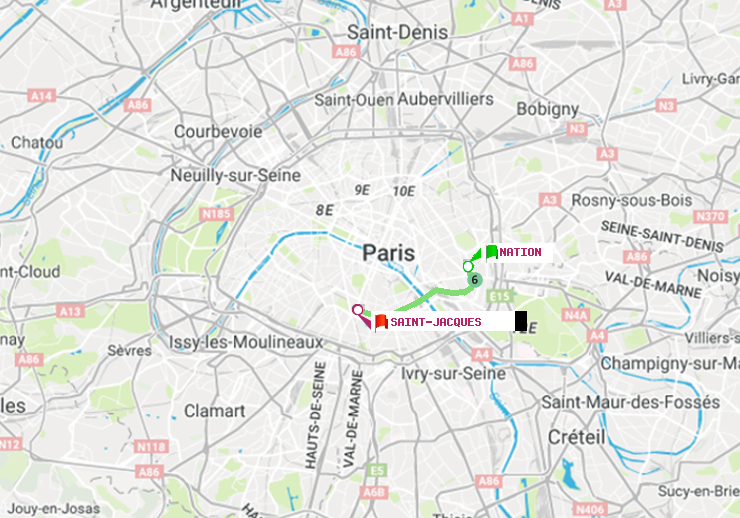 plan itinéraire ratp de Nation à Saint-Jacques