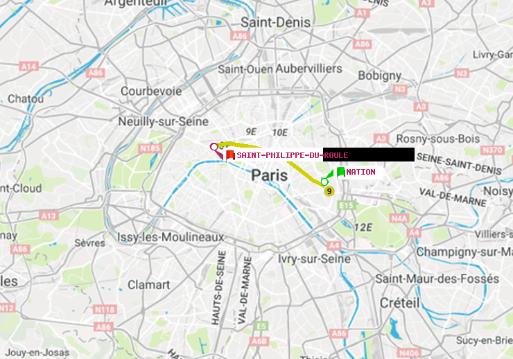 plan itinéraire ratp de Nation à Saint-Philippe du Roule
