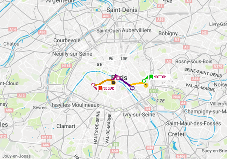 plan itinéraire ratp de Nation à Ségur