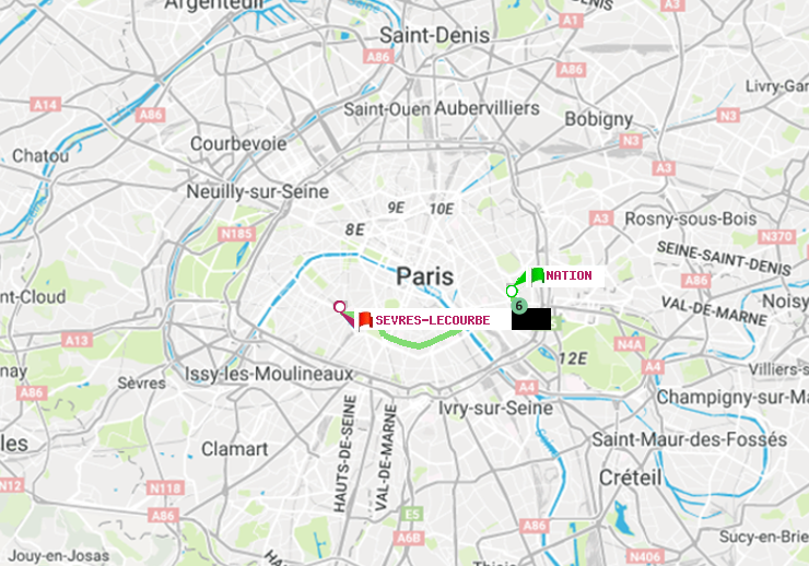 plan itinéraire ratp de Nation à Sèvres-Lecourbe