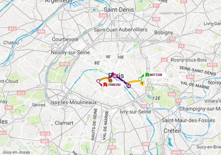 plan itinéraire ratp de Nation à Vaneau