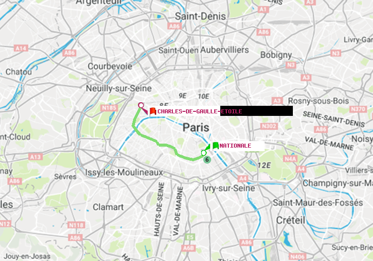 plan itinéraire ratp de Nationale à Charles de Gaulle-Etoile