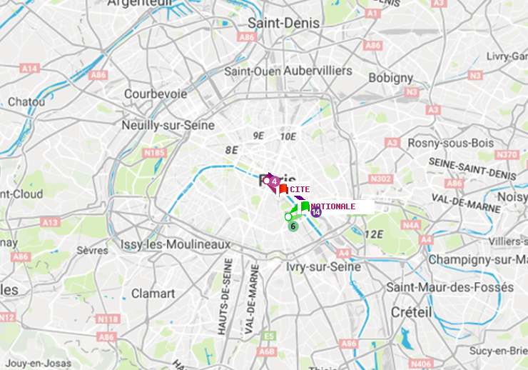 plan itinéraire ratp de Nationale à Cité