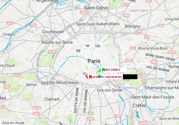 plan itinéraire ratp de Nationale à Denfert-Rochereau