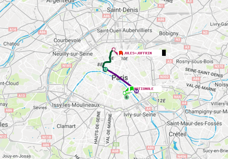 plan itinéraire ratp de Nationale à Jules Joffrin