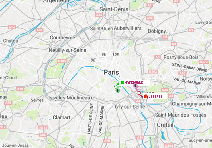 plan itinéraire ratp de Nationale à Liberté