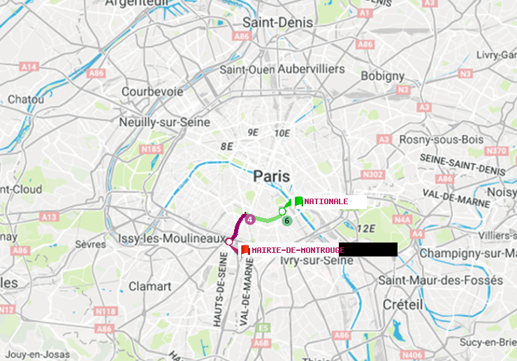 plan itinéraire ratp de Nationale à Mairie de Montrouge