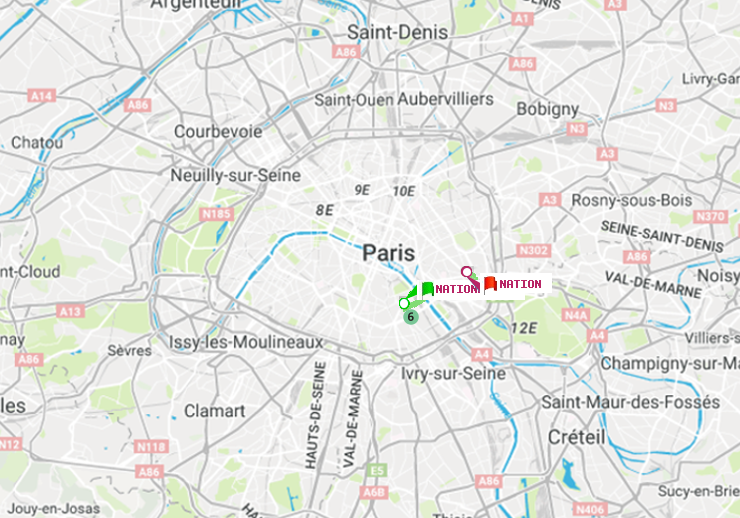 plan itinéraire ratp de Nationale à Nation