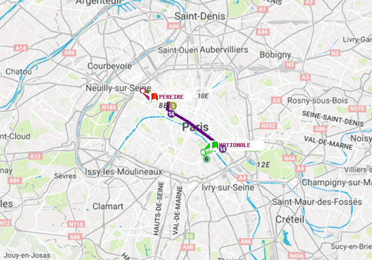 plan itinéraire ratp de Nationale à Péreire