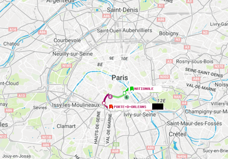 plan itinéraire ratp de Nationale à Porte d