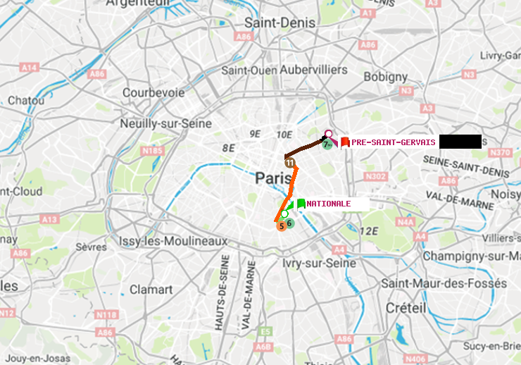 plan itinéraire ratp de Nationale à Pré-Saint-Gervais