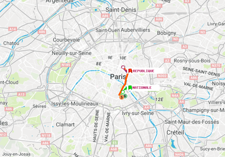 plan itinéraire ratp de Nationale à République
