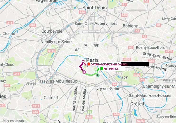 plan itinéraire ratp de Nationale à Saint-Germain des Prés