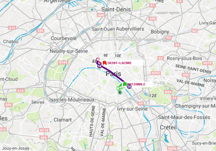 plan itinéraire ratp de Nationale à Saint-Lazare