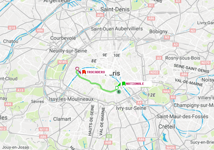 plan itinéraire ratp de Nationale à Trocadéro