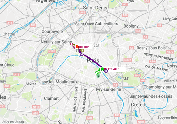 plan itinéraire ratp de Nationale à Wagram