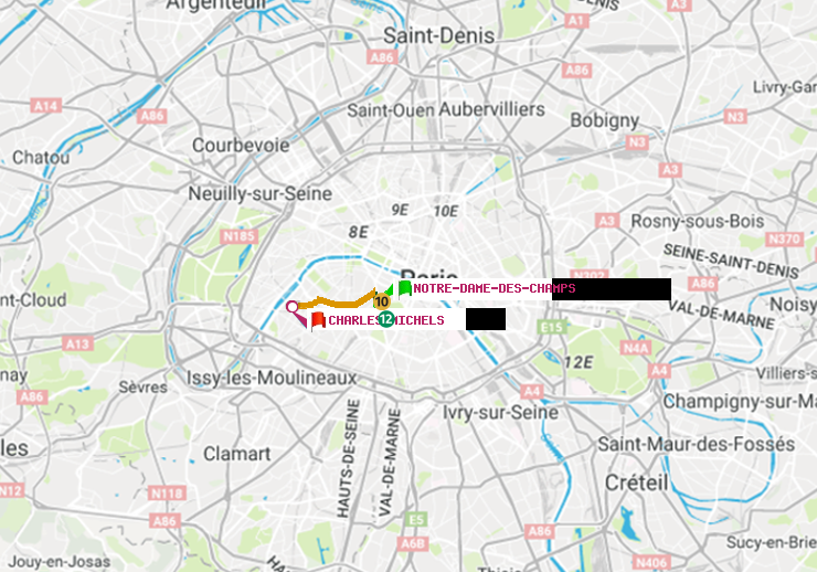 plan itinéraire ratp de Notre-Dame des Champs à Charles Michels