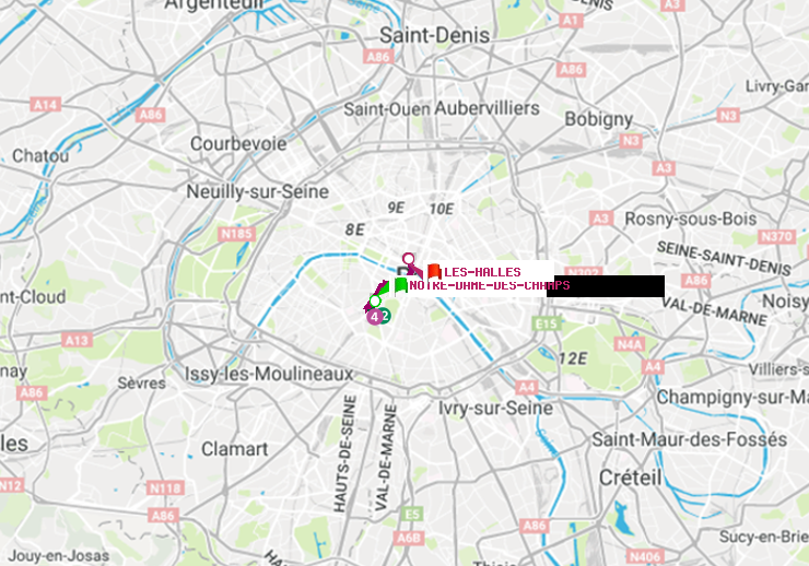 plan itinéraire ratp de Notre-Dame des Champs à Les Halles