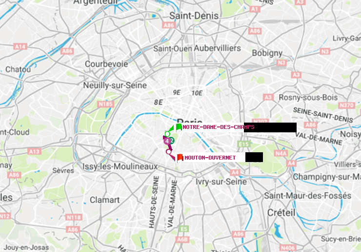 plan itinéraire ratp de Notre-Dame des Champs à Mouton-Duvernet