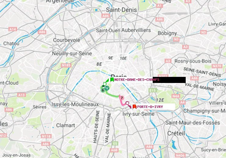 plan itinéraire ratp de Notre-Dame des Champs à Porte d