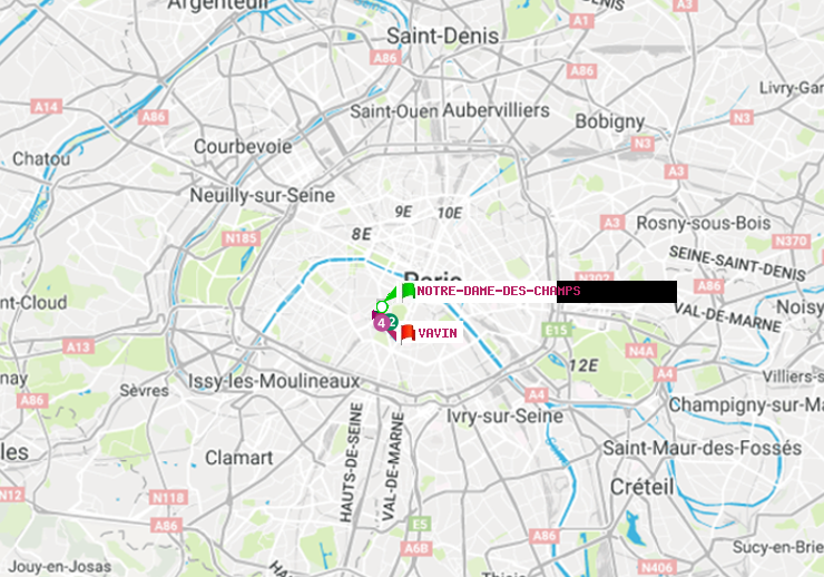 plan itinéraire ratp de Notre-Dame des Champs à Vavin