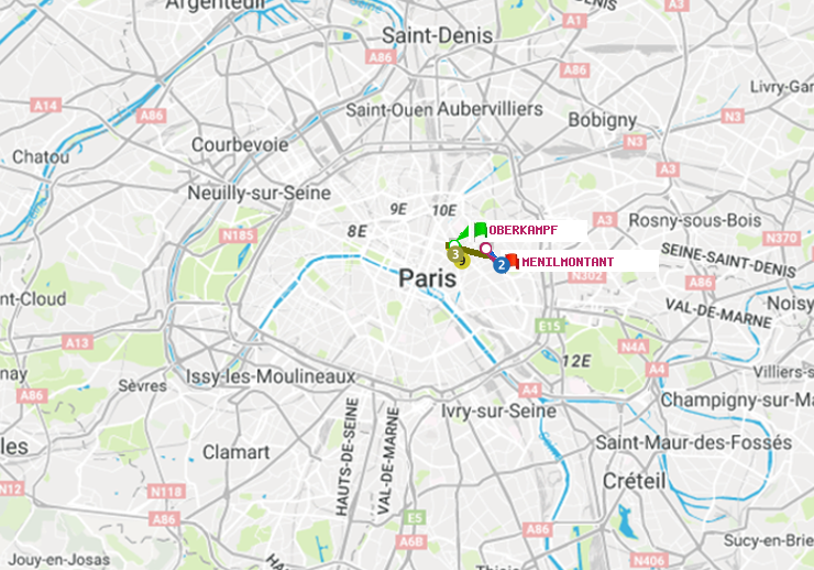 plan itinéraire ratp de Oberkampf à Ménilmontant