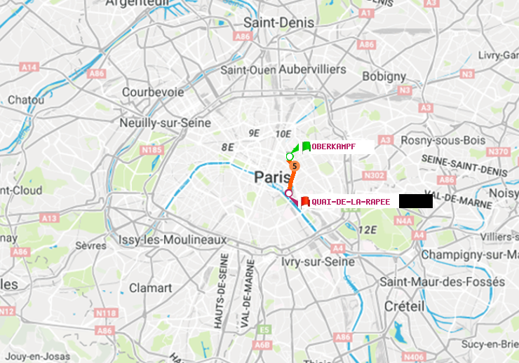 plan itinéraire ratp de Oberkampf à Quai de la Rapée