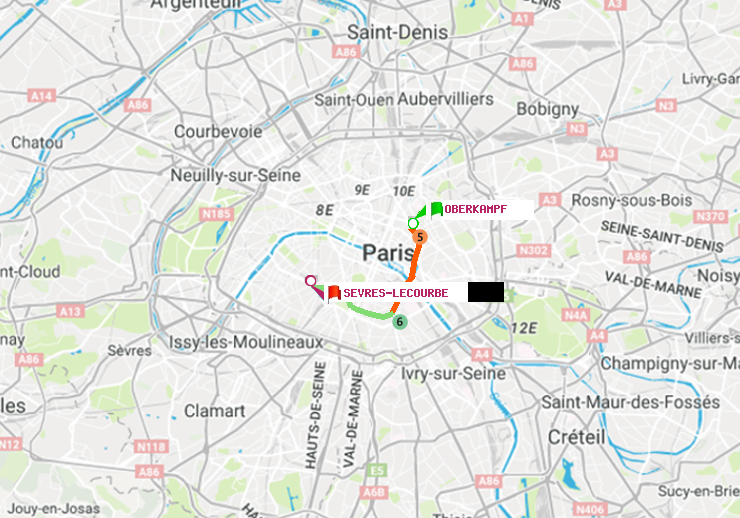 plan itinéraire ratp de Oberkampf à Sèvres-Lecourbe
