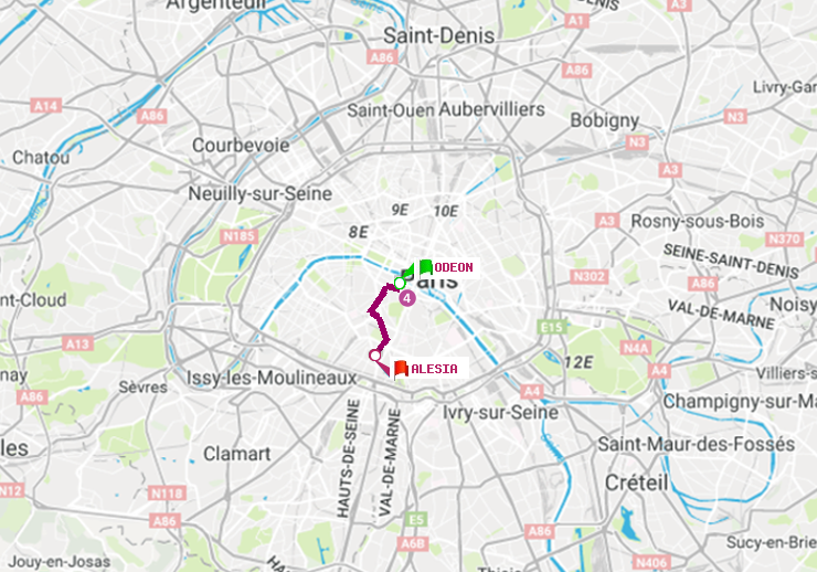 plan itinéraire ratp de Odéon à Alésia