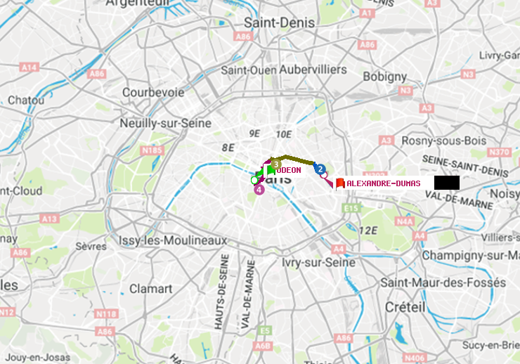 plan itinéraire ratp de Odéon à Alexandre-Dumas