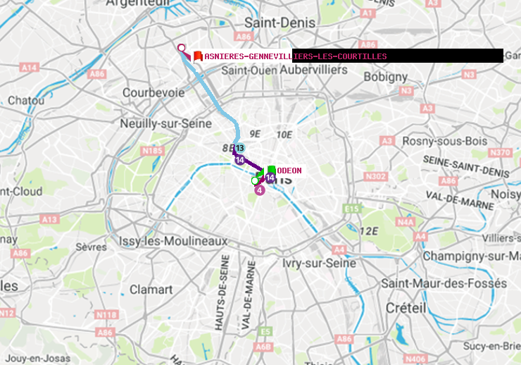 plan itinéraire ratp de Odéon à Asnieres-Gennevilliers Les Courtilles