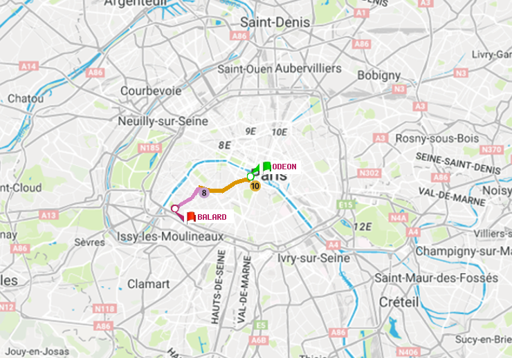 plan itinéraire ratp de Odéon à Balard