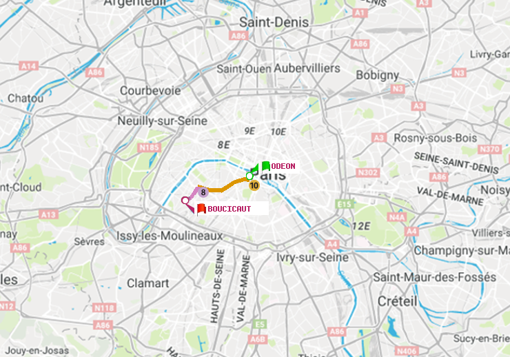plan itinéraire ratp de Odéon à Boucicaut