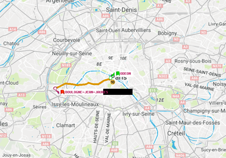 plan itinéraire ratp de Odéon à Boulogne-Jean-Jaurès