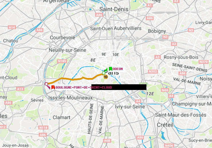 plan itinéraire ratp de Odéon à Boulogne Pont de Saint-Cloud