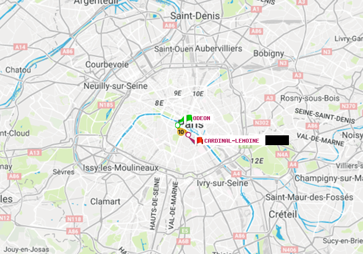 plan itinéraire ratp de Odéon à Cardinal-Lemoine