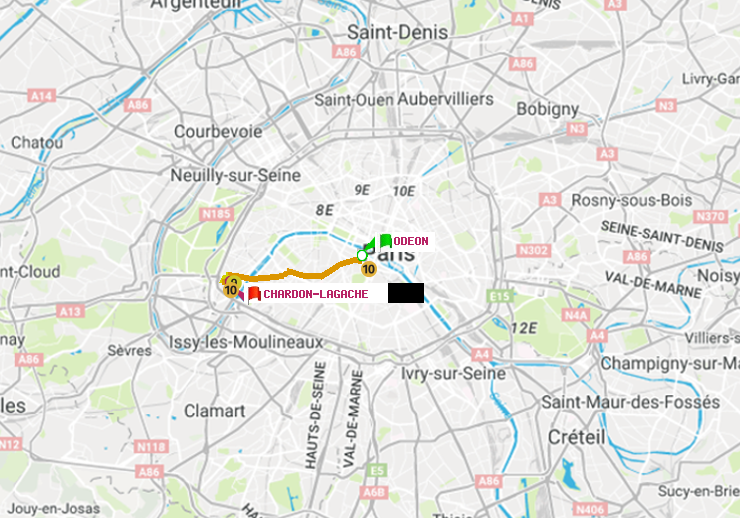 plan itinéraire ratp de Odéon à Chardon-Lagache