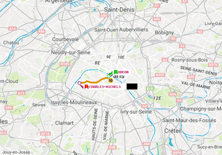 plan itinéraire ratp de Odéon à Charles Michels