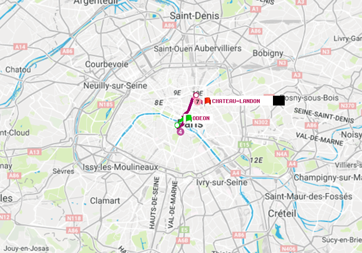 plan itinéraire ratp de Odéon à Château Landon