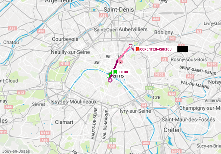 plan itinéraire ratp de Odéon à Corentin-Cariou