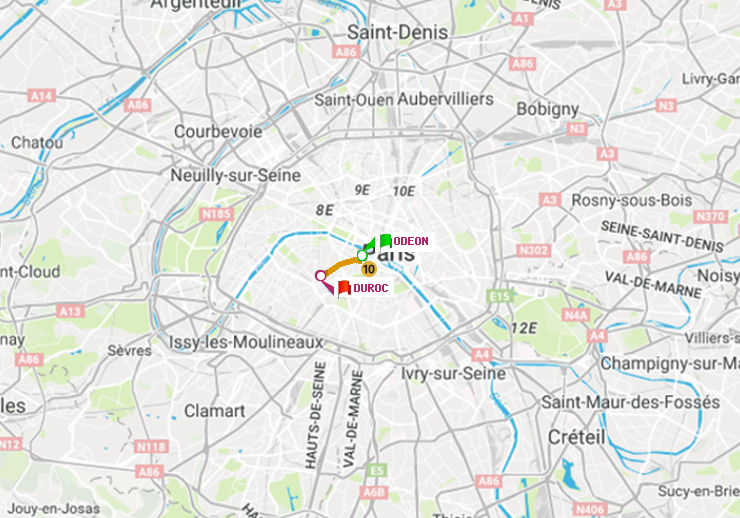 plan itinéraire ratp de Odéon à Duroc