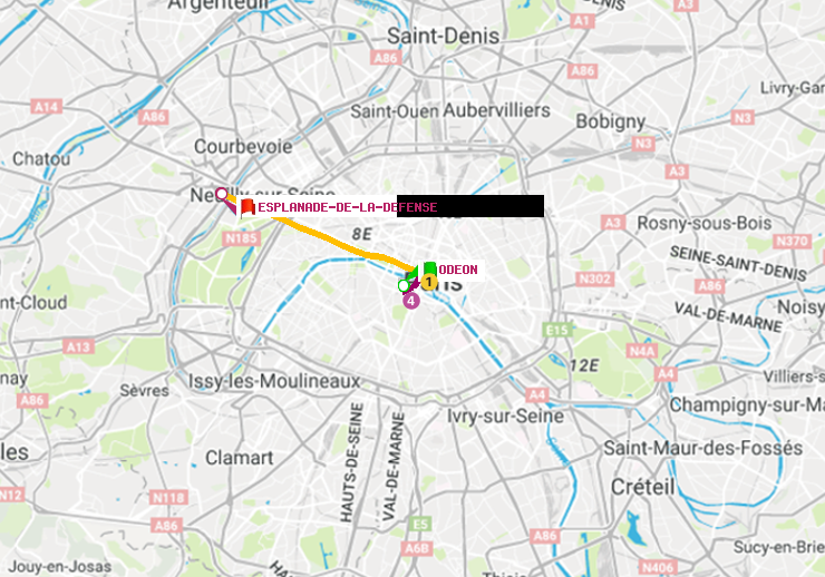 plan itinéraire ratp de Odéon à Esplanade de la Défense