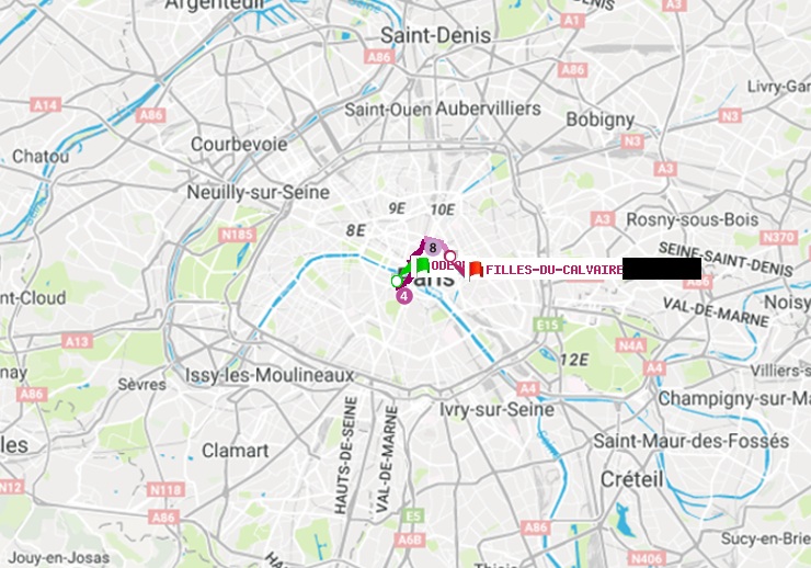 plan itinéraire ratp de Odéon à Filles du Calvaire