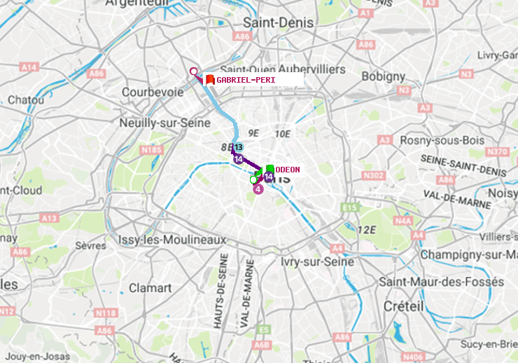 plan itinéraire ratp de Odéon à Gabriel-Péri