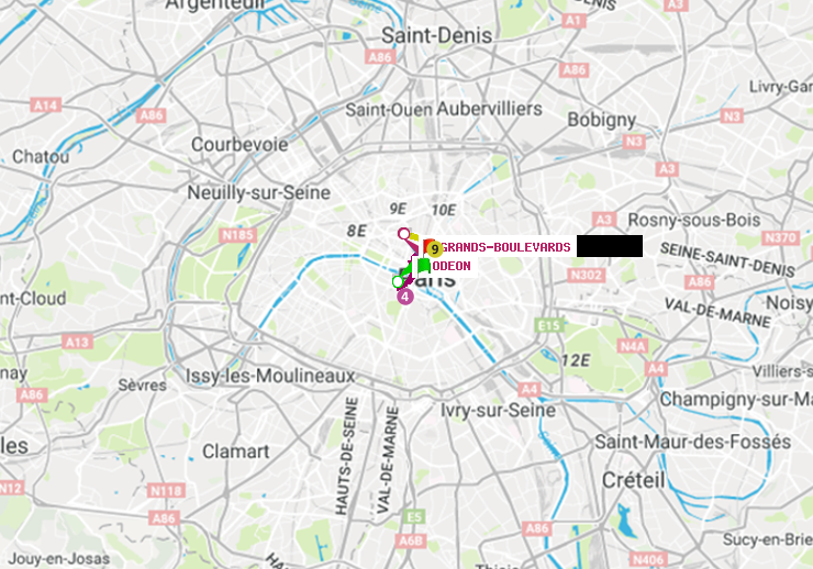 plan itinéraire ratp de Odéon à Grands Boulevards